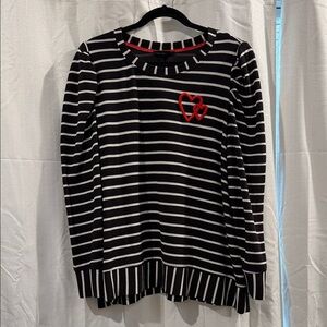 Jane and Delancey Black and White Striped Top with Red Heart